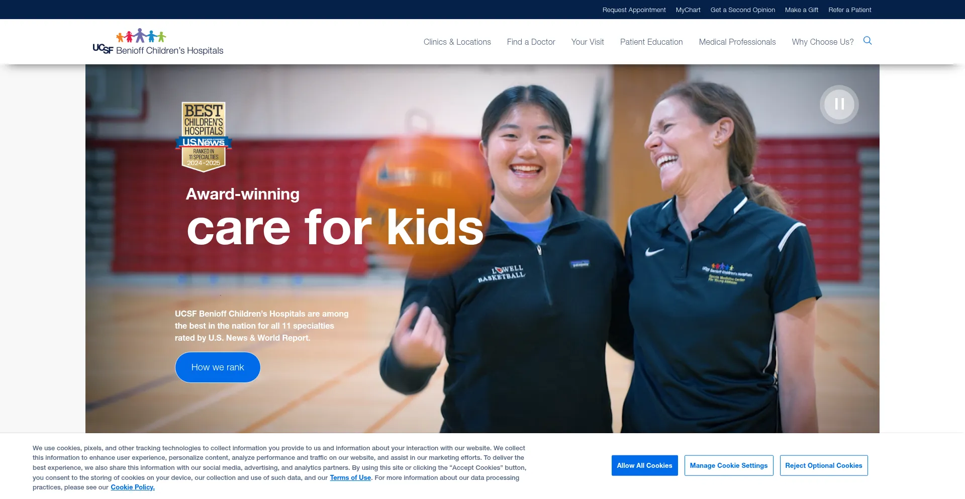 Website screenshot of Ucsfbenioffchildrens.org