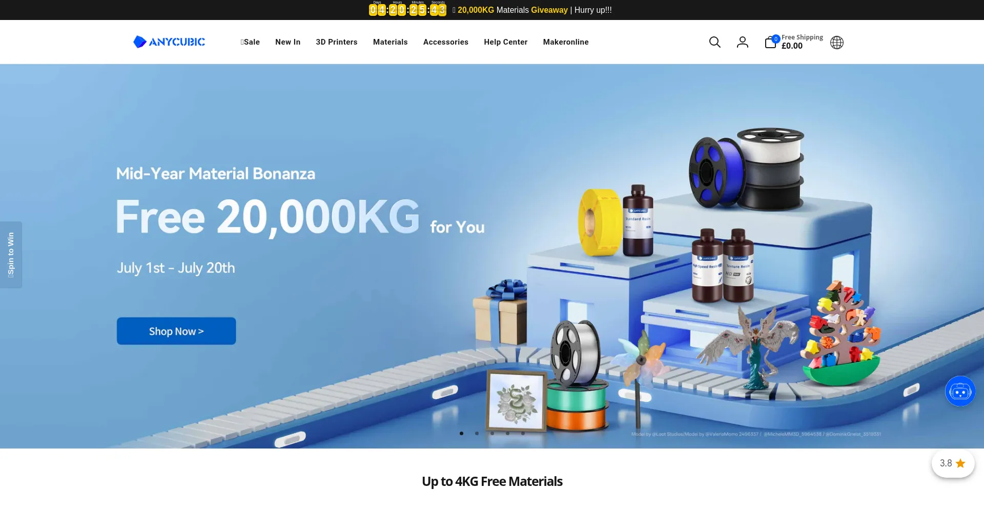 Website screenshot of Uk.anycubic.com