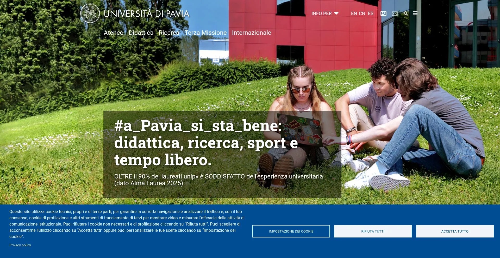 Website screenshot of Unipv.it