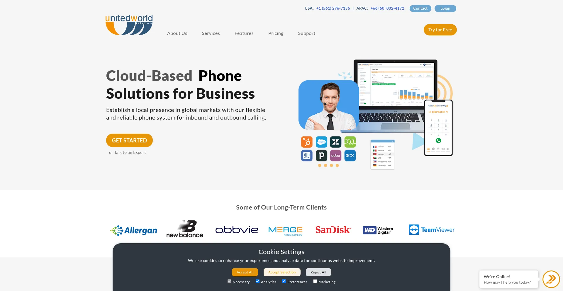 Website screenshot of Unitedworldtelecom.com