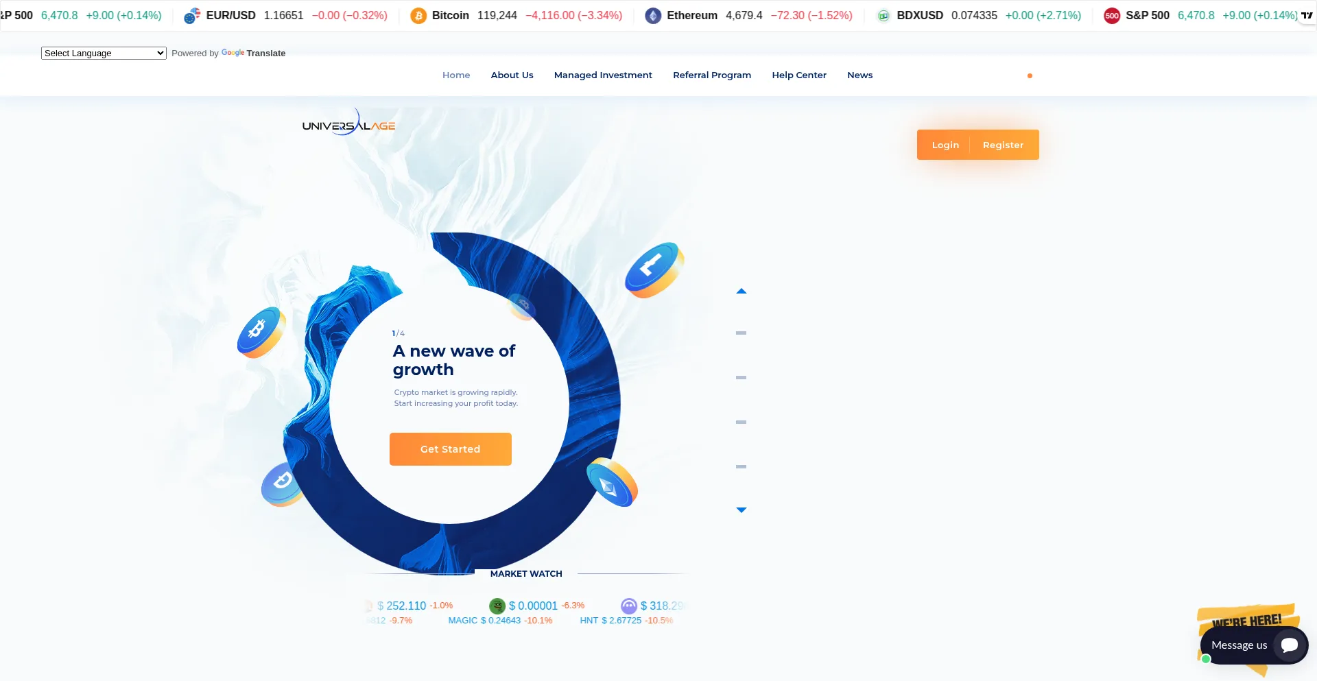 Website screenshot of Universalage-crypto.com