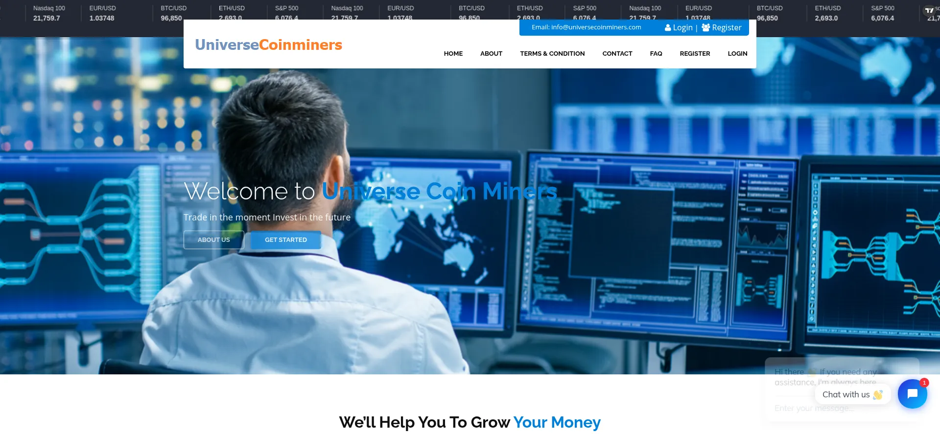 Website screenshot of Universecoinminers.com