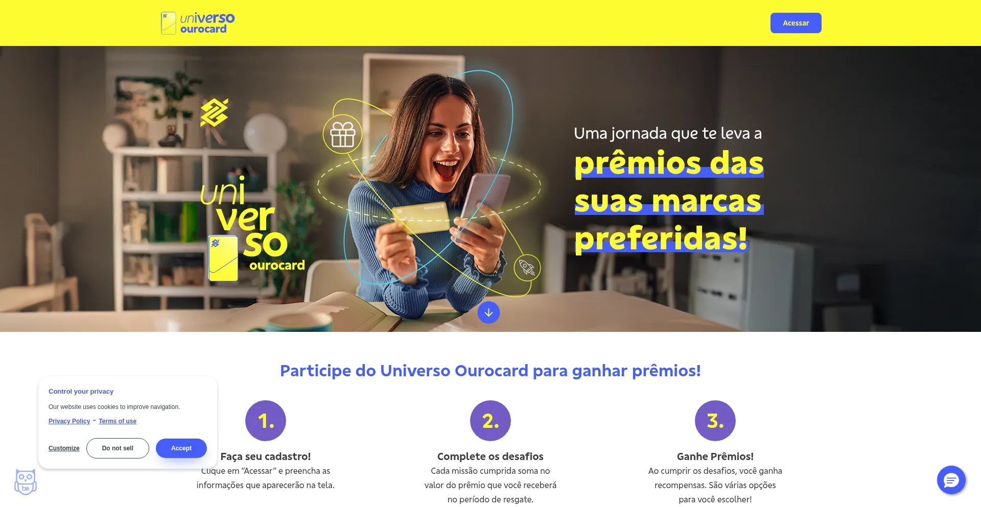 Website screenshot of Universoourocard.com.br