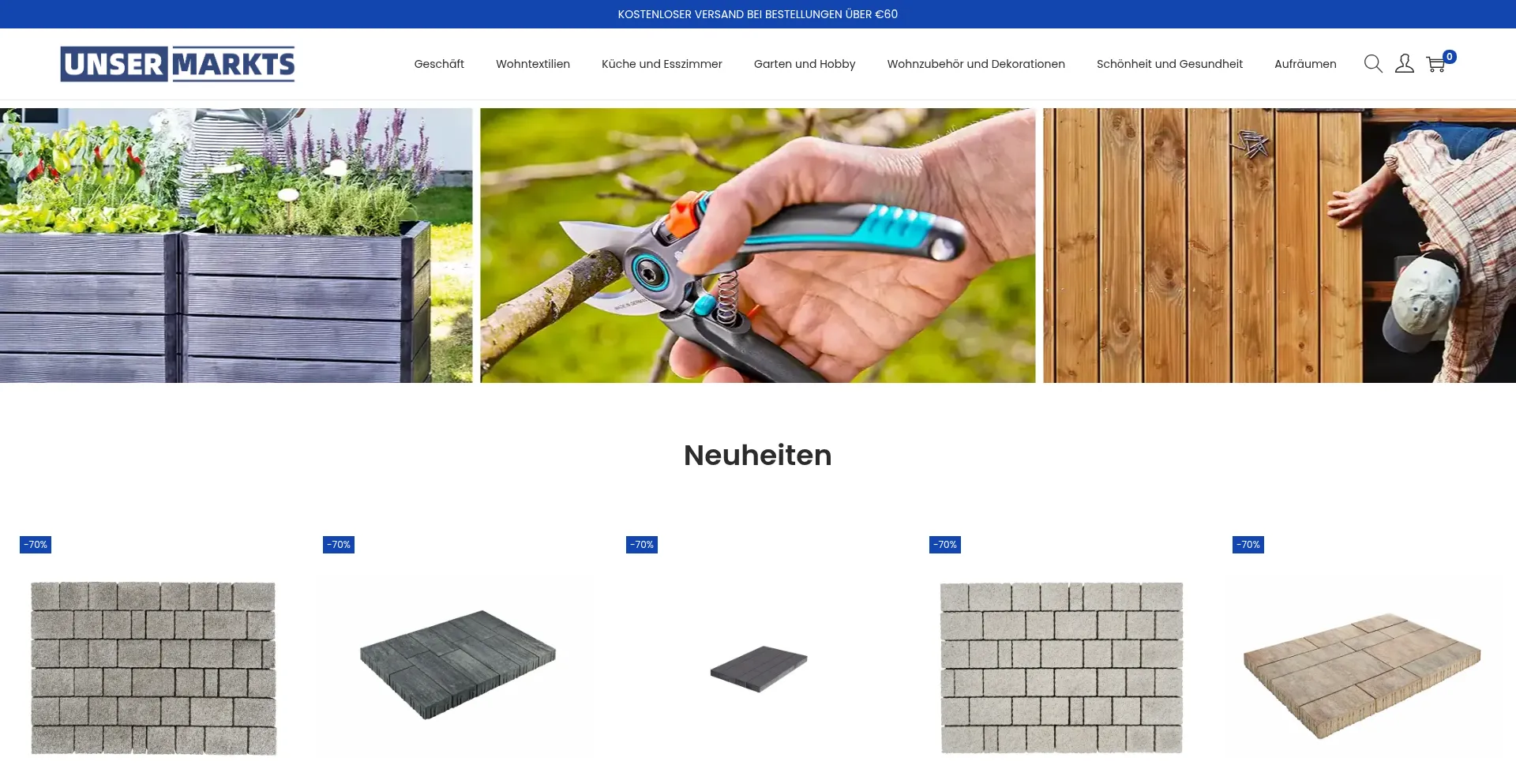 Website screenshot of Unsermarkts.com
