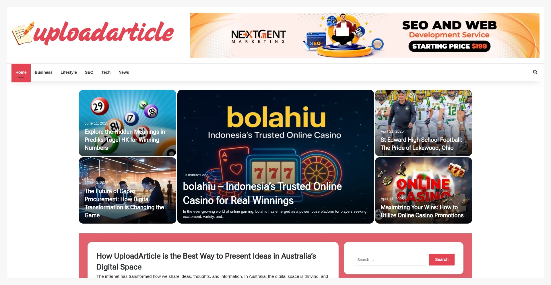 Website screenshot of Uploadarticle.io