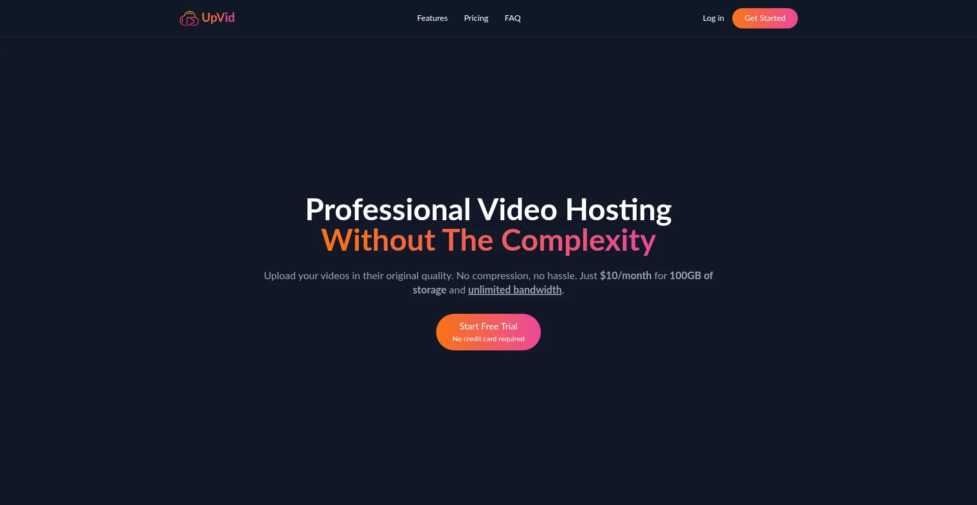 Website screenshot of Upvid.ca