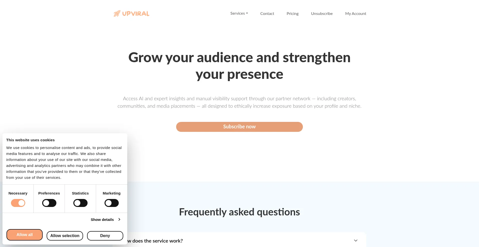 Website screenshot of Upviral.me