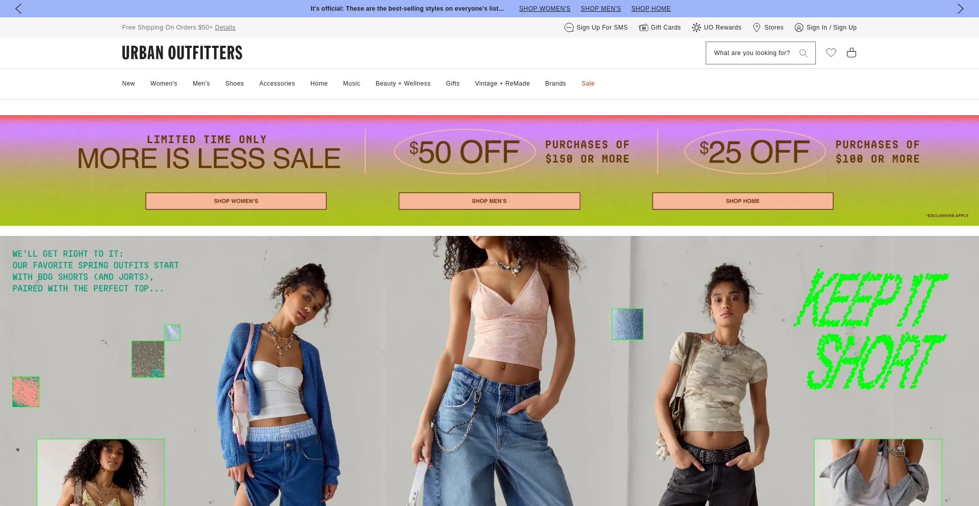 Website screenshot of Urbanoutfitters.com