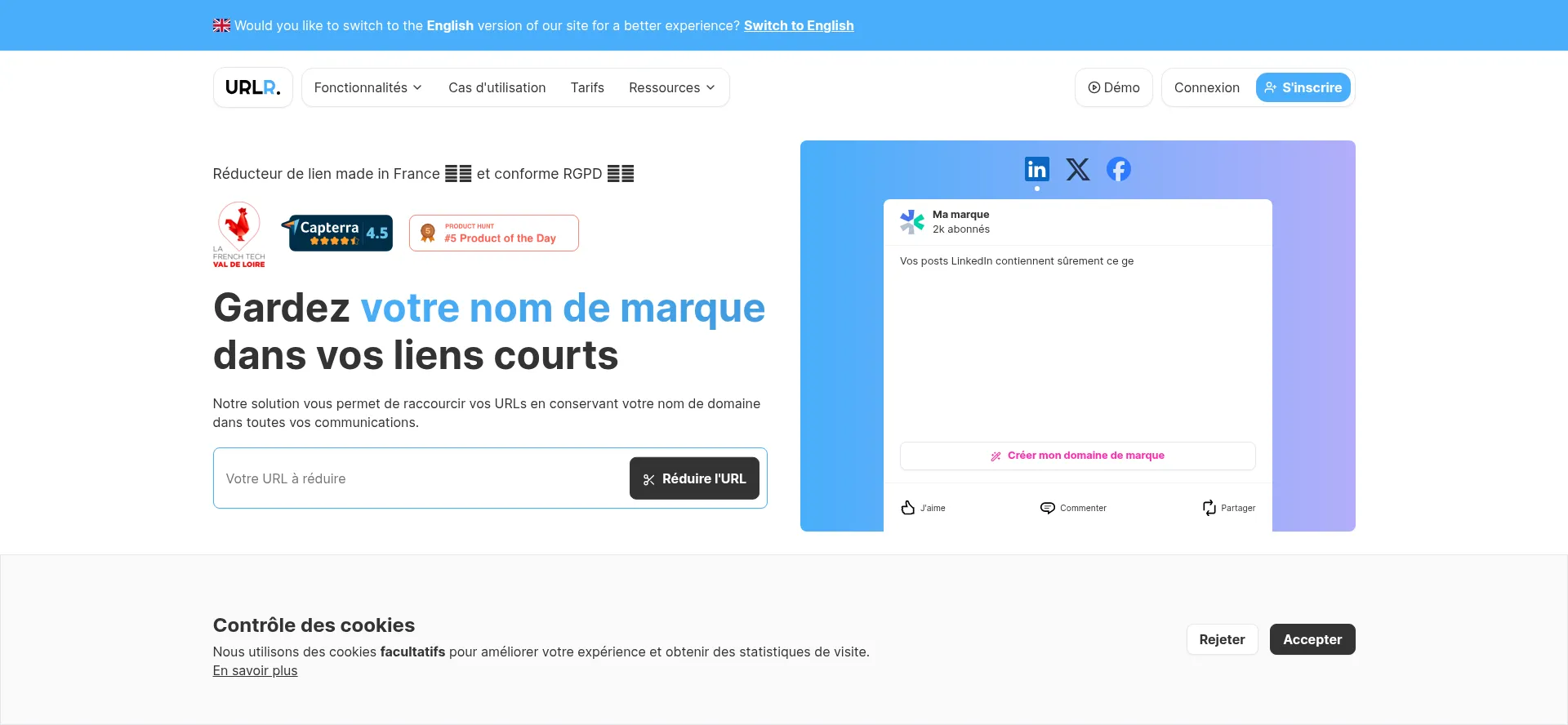 Website screenshot of Urlr.me