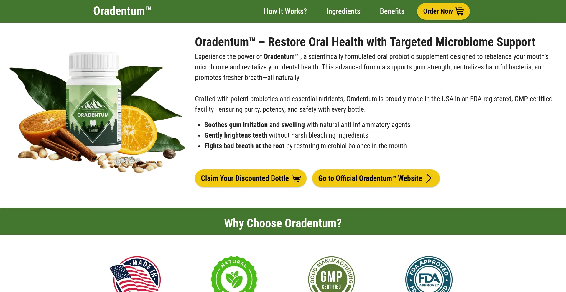 Website screenshot of Us-us-en-oradentum.com