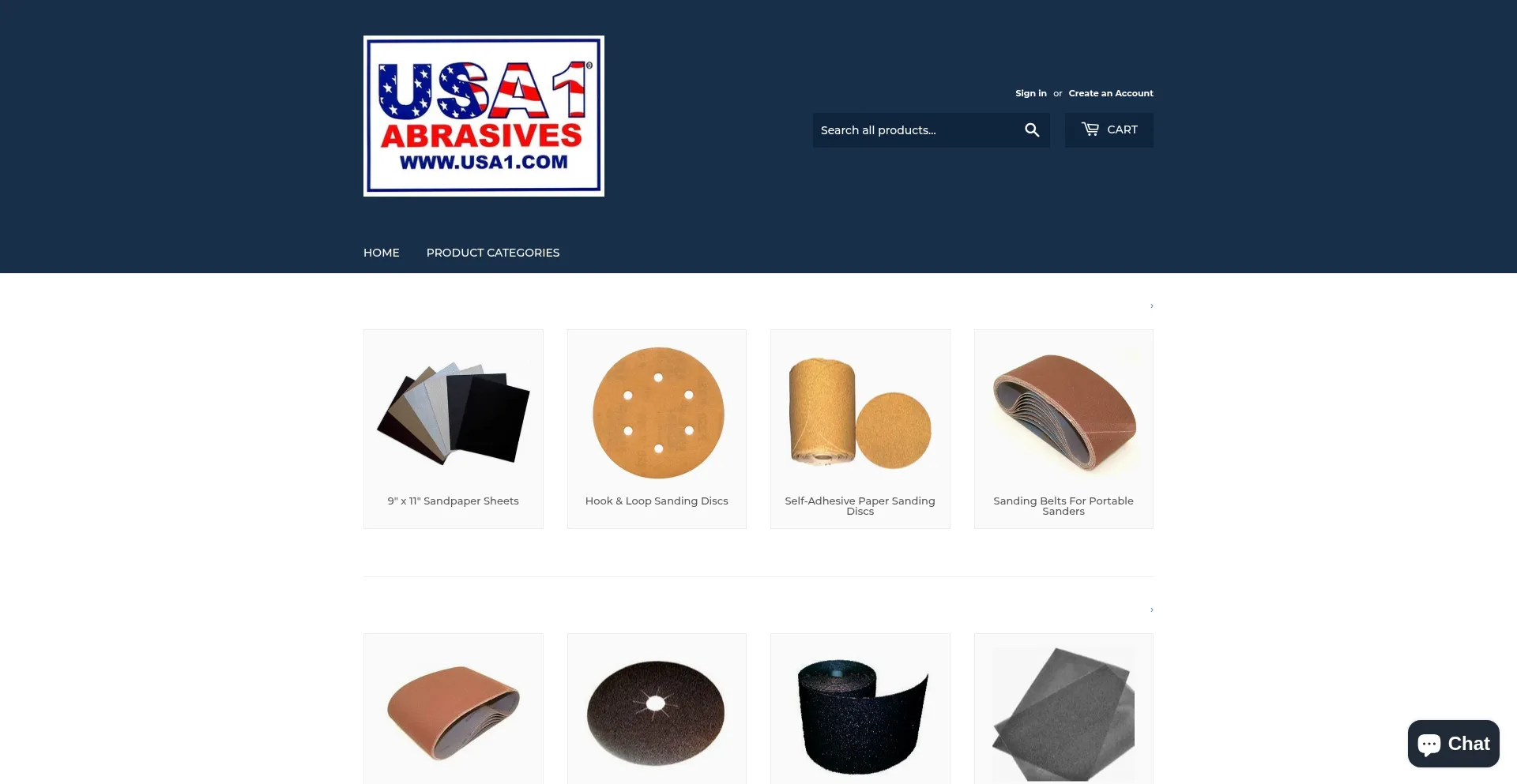 Website screenshot of Usa1abrasives.com