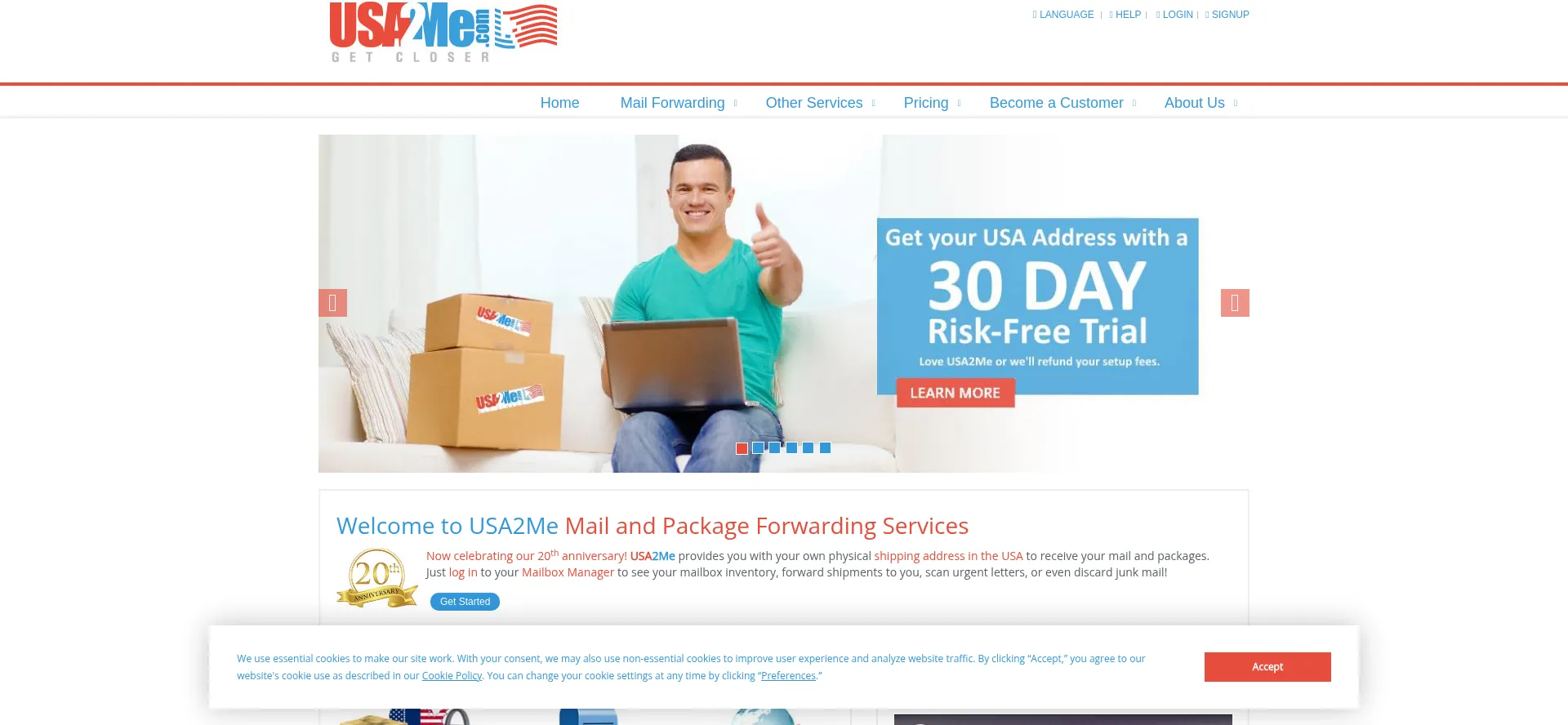 Website screenshot of Usa2me.com