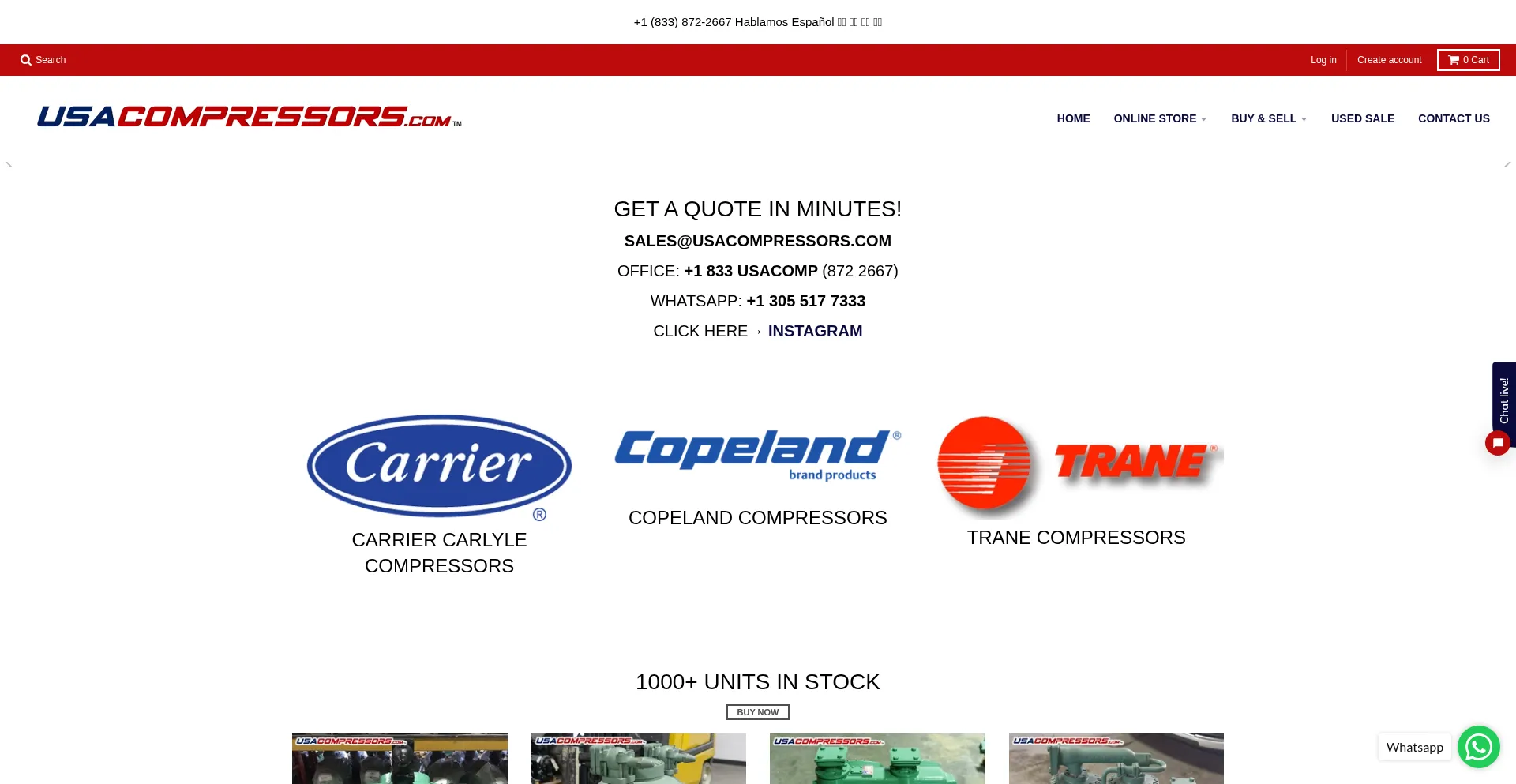 Website screenshot of Usacompressors.com