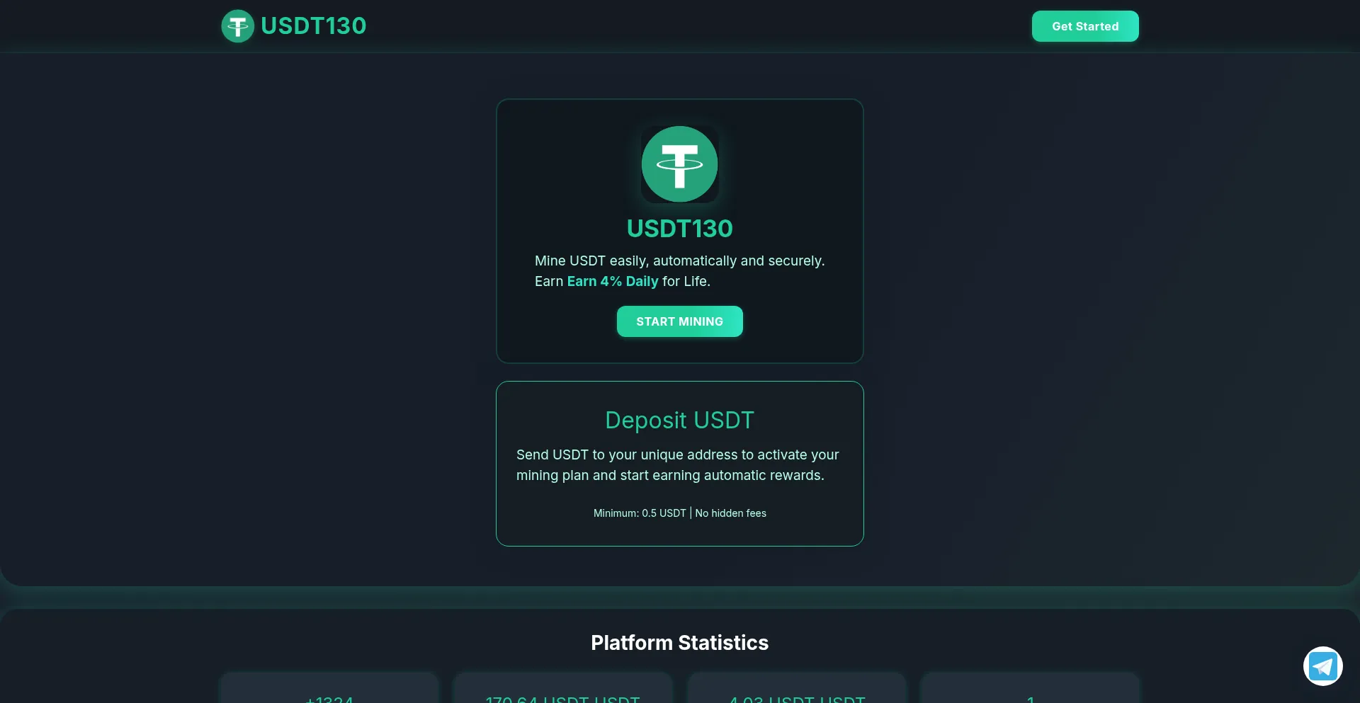 Website screenshot of Usdt130.site