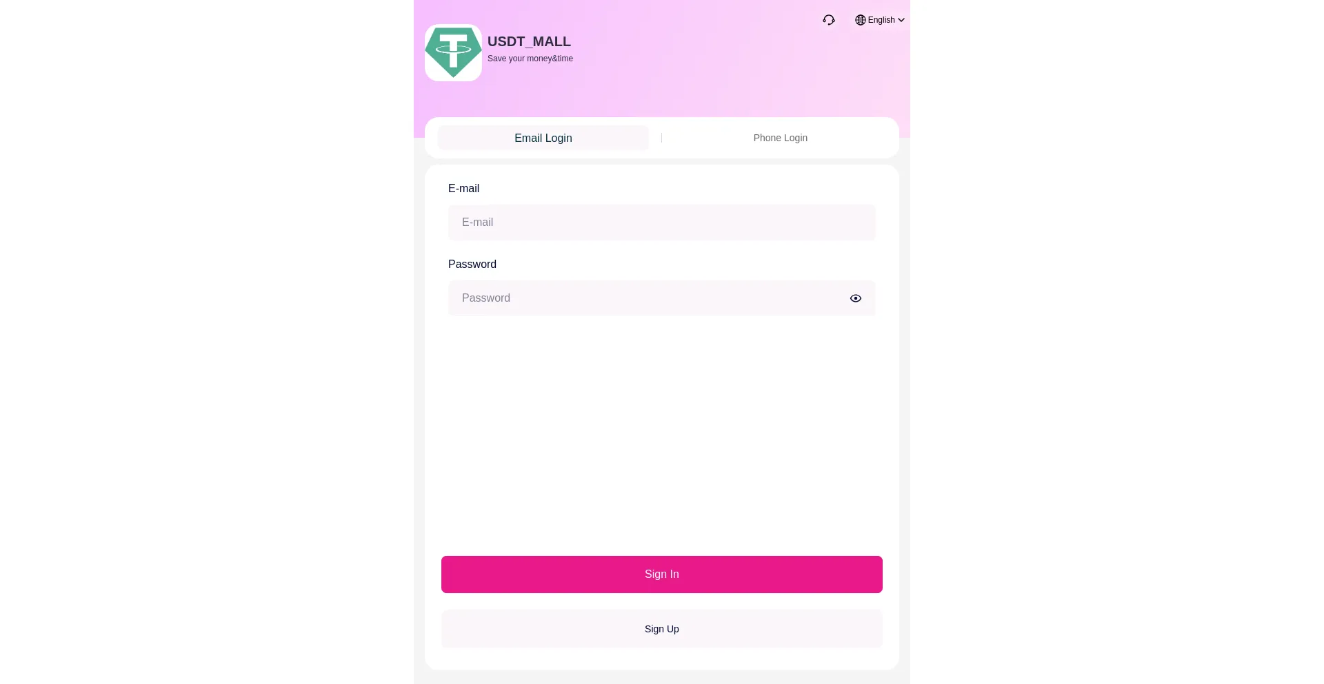 Website screenshot of Usdt-mall.vip
