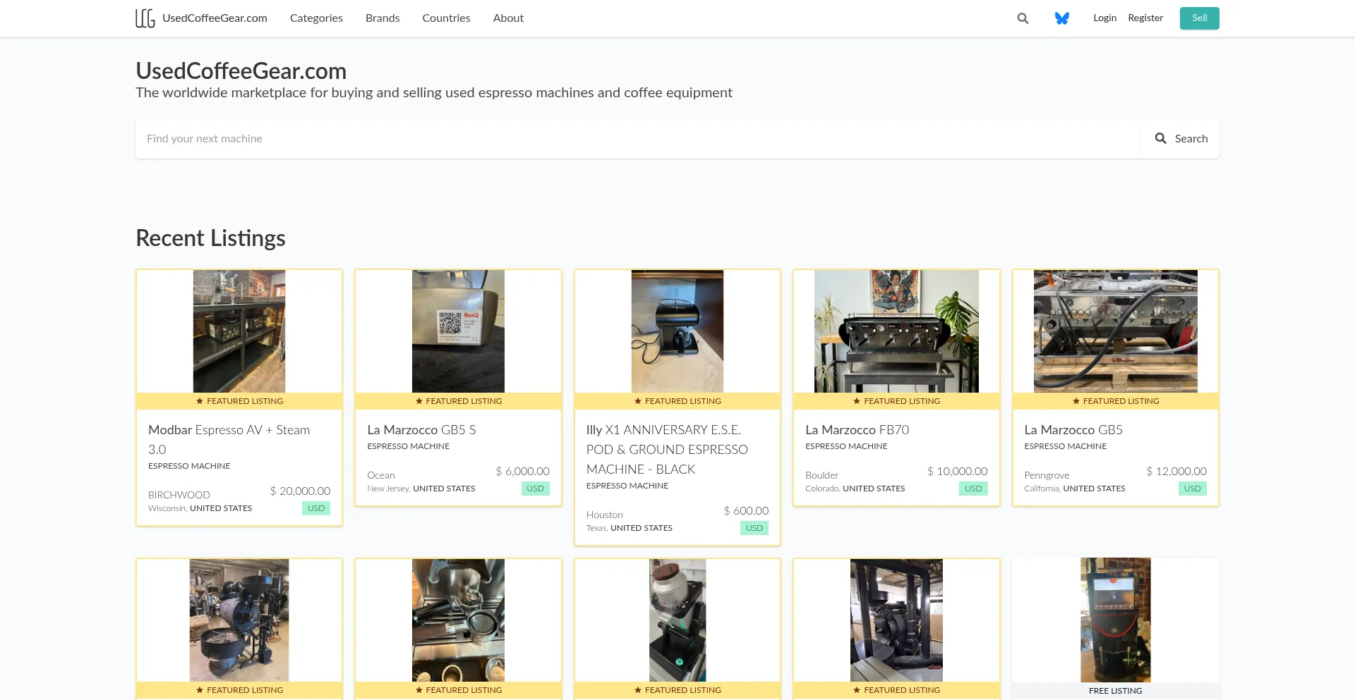 Website screenshot of Usedcoffeegear.com