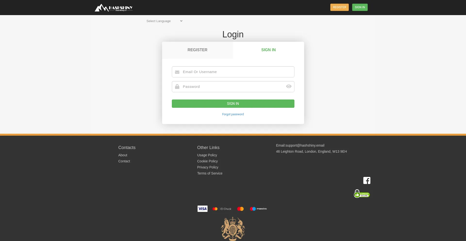 Website screenshot of User.hashshiny.net
