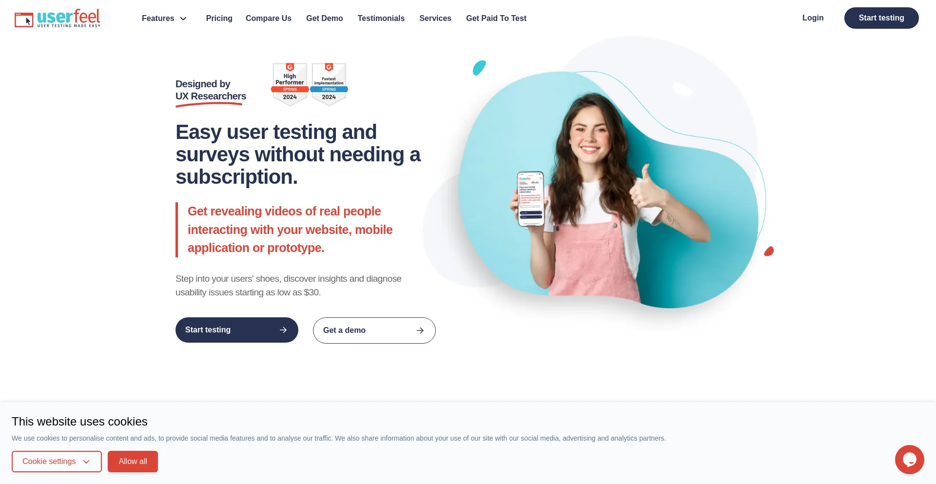 Website screenshot of Userfeel.com