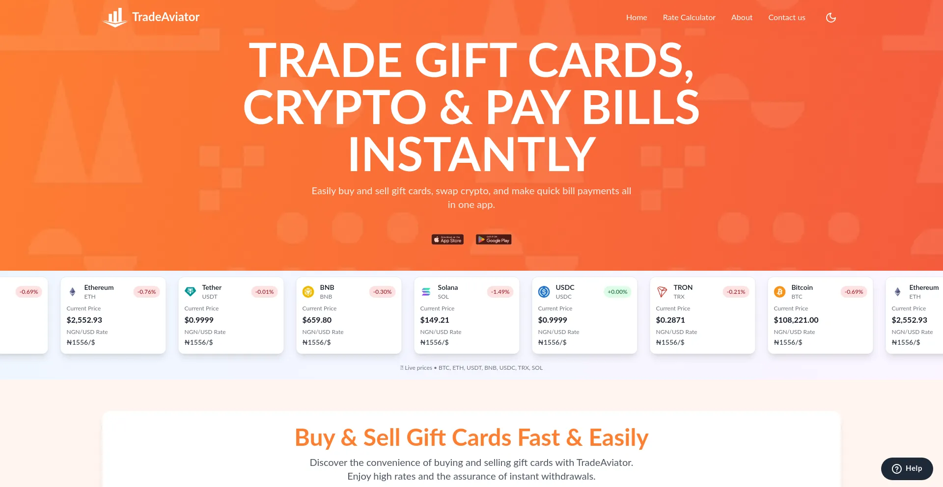 Website screenshot of Usetradeaviator.com