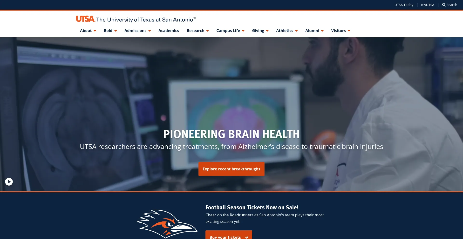 Website screenshot of Utsa.edu