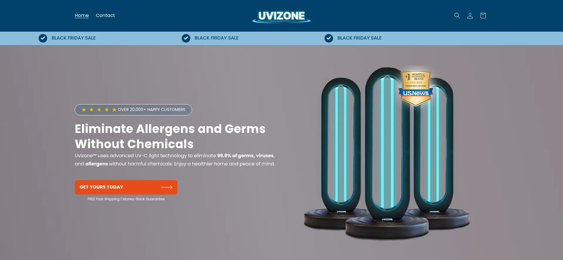 Website screenshot of Uvizone.com