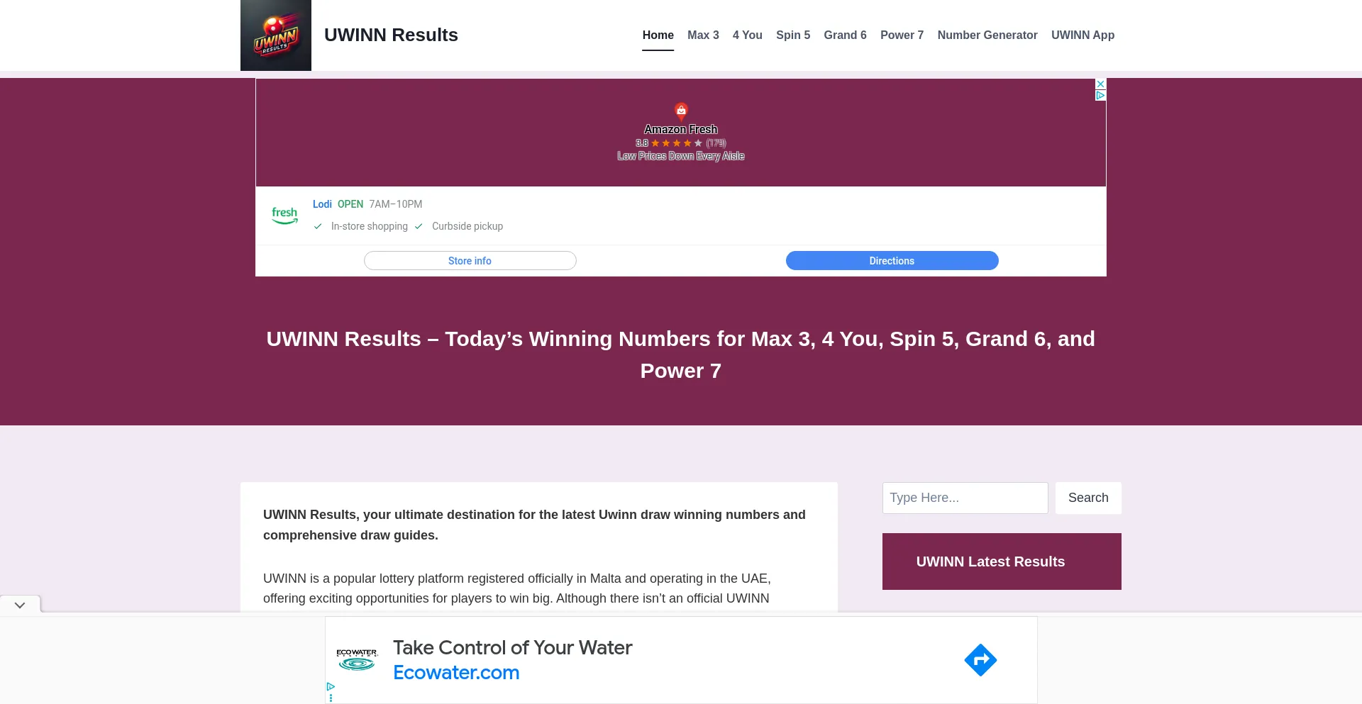 Website screenshot of Uwinnresults.com