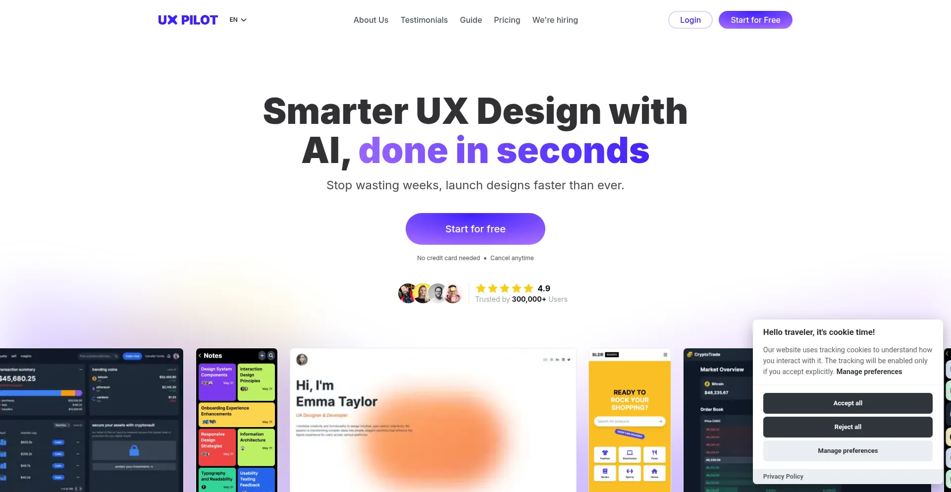 Website screenshot of Uxpilot.ai