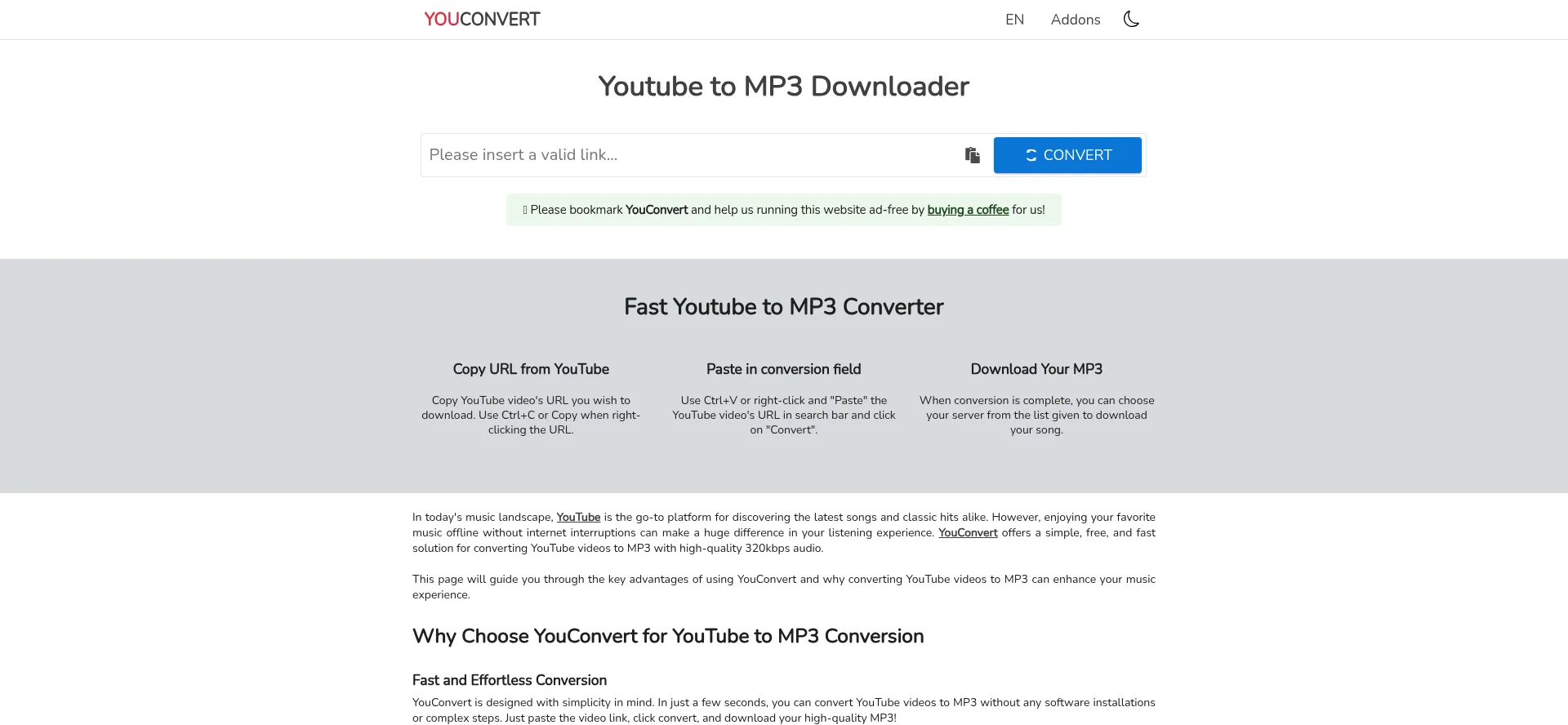 Website screenshot of V2.youconvert.net