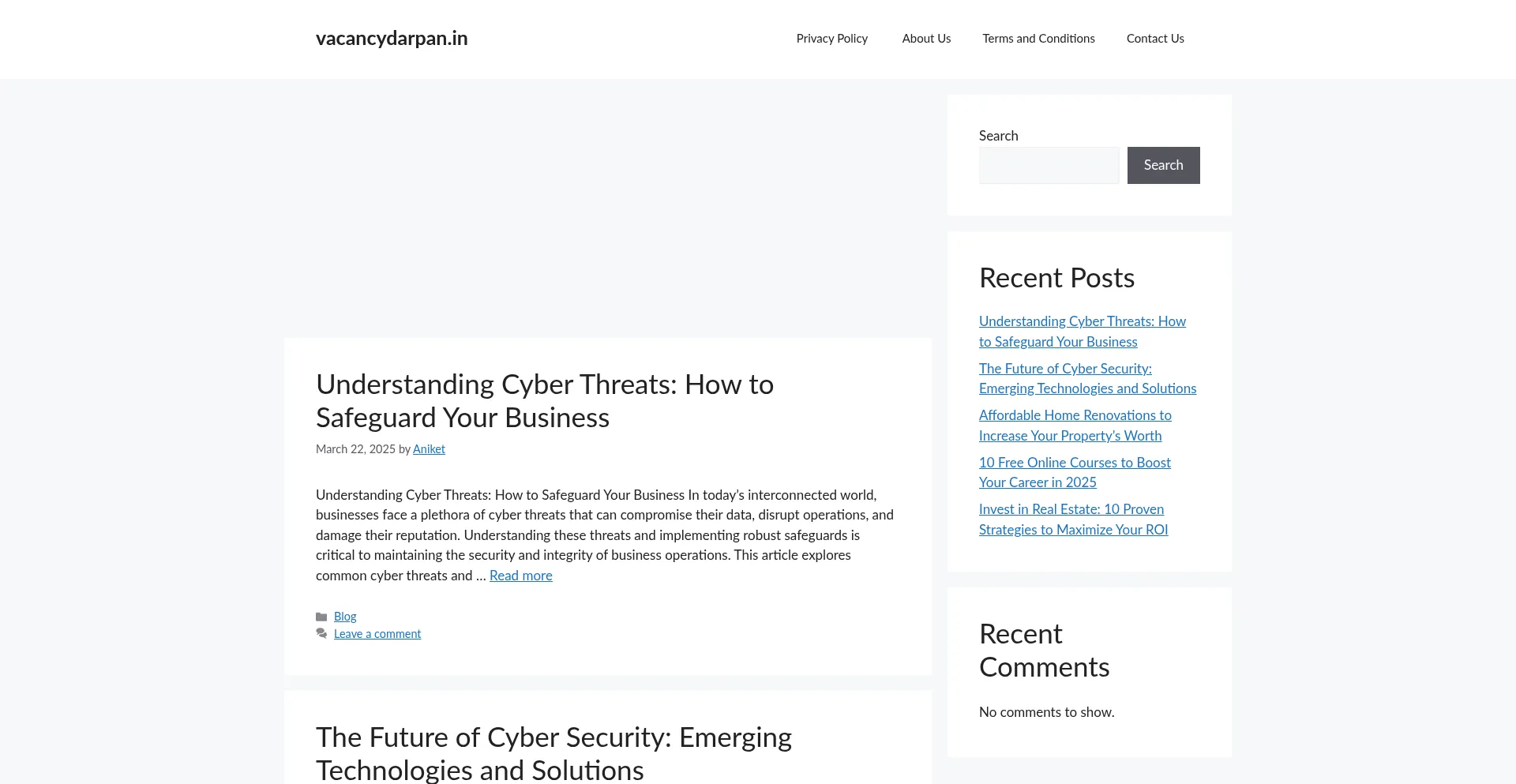 Website screenshot of Vacancydarpan.in