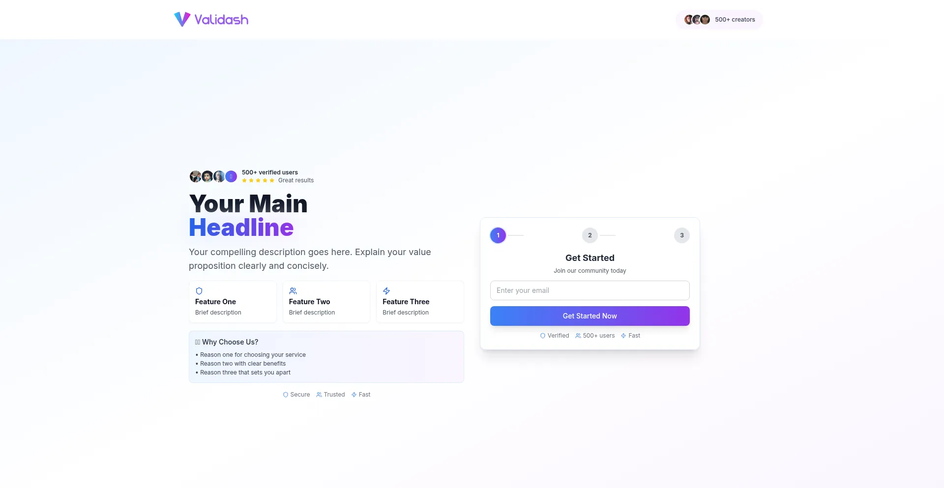 Website screenshot of Validash.live