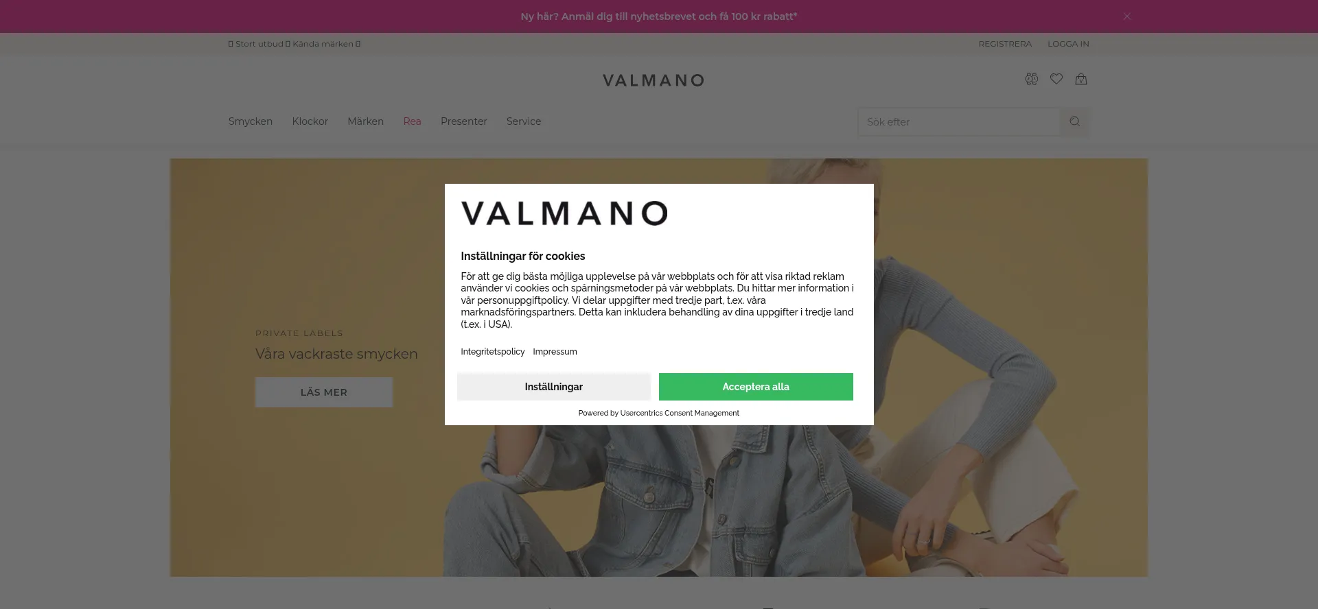 Website screenshot of Valmano.se