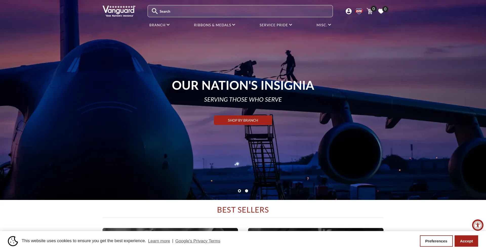Website screenshot of Vanguardmil.com