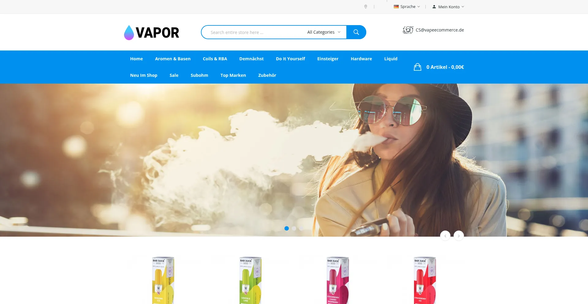 Website screenshot of Vapeecommerce.de