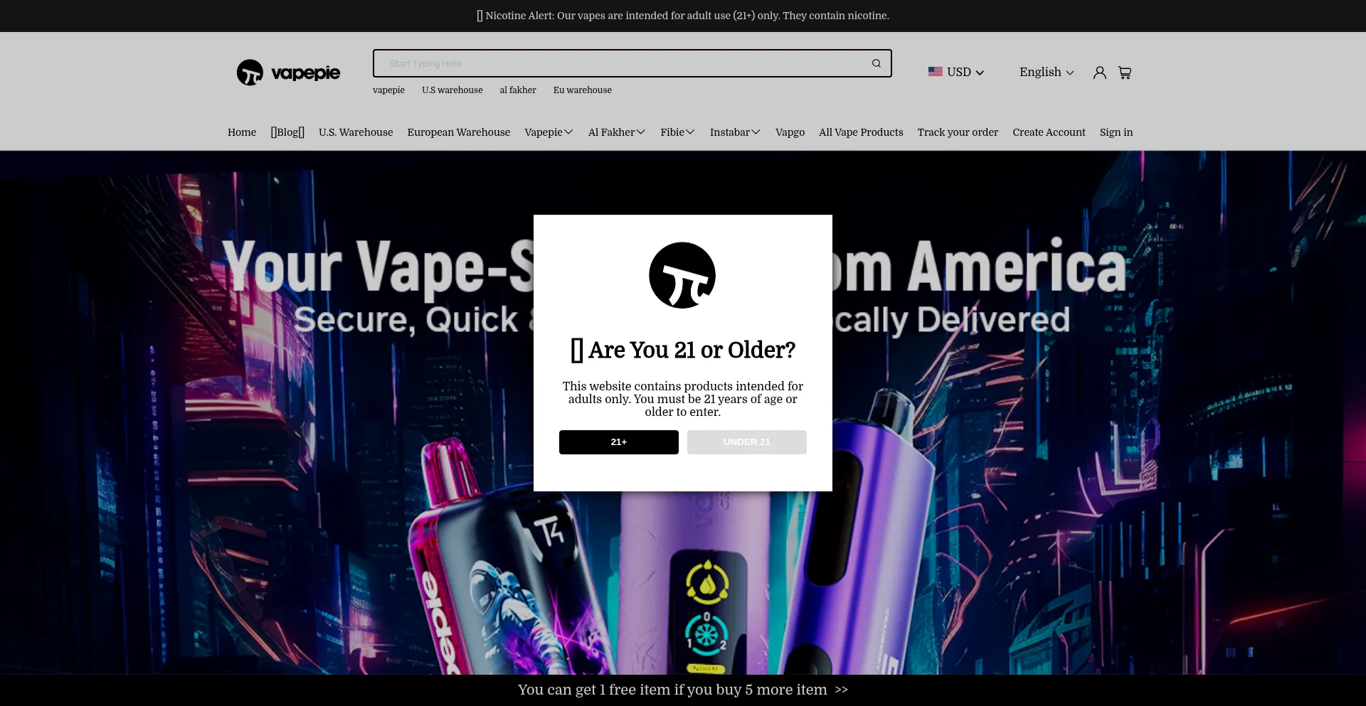 Website screenshot of Vapepieonline.com