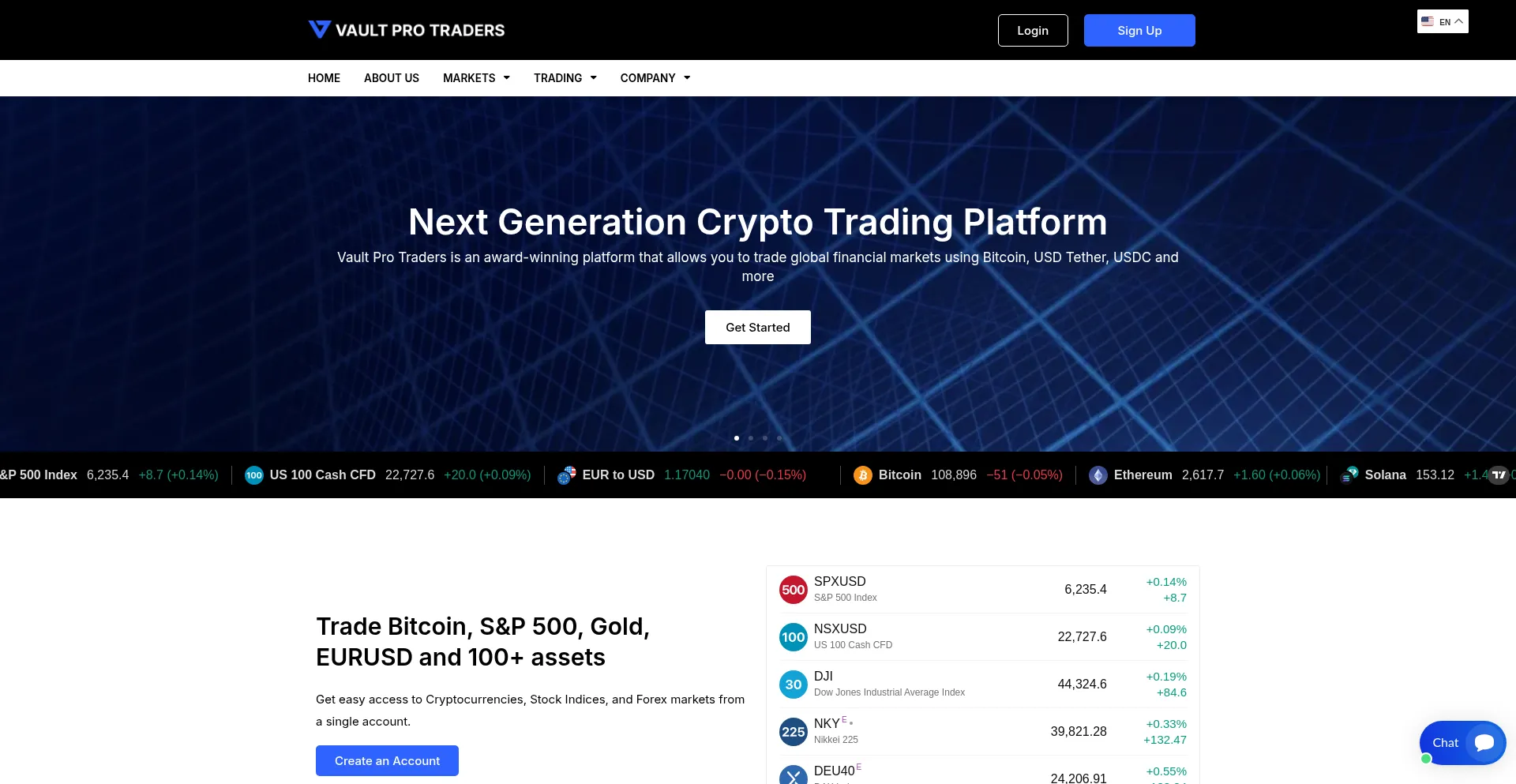 Website screenshot of Vault-protraders.com
