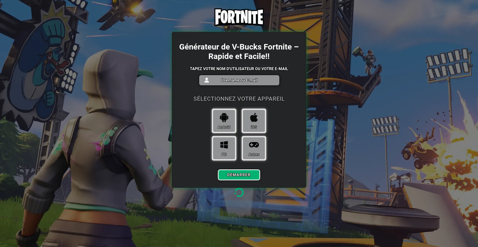 Website screenshot of Vbucksgenerateur.com