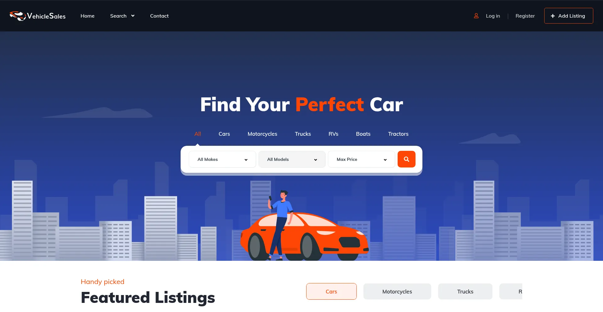 Website screenshot of Vehiclessales.com