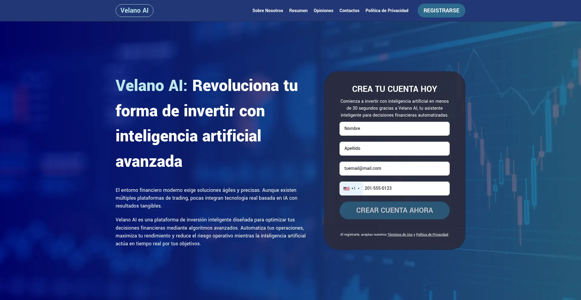 Website screenshot of Velano-ai.com