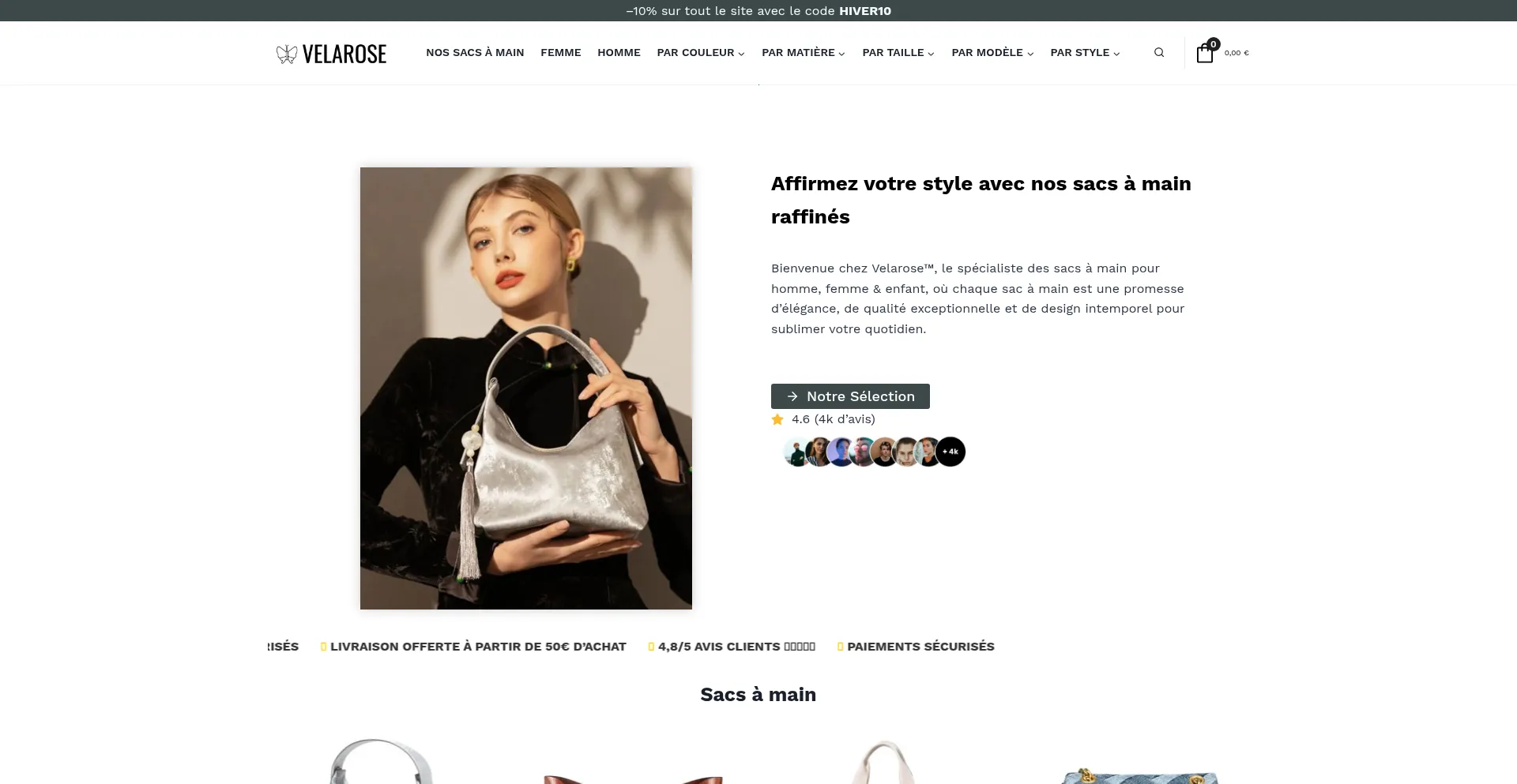 Website screenshot of Velarose.fr
