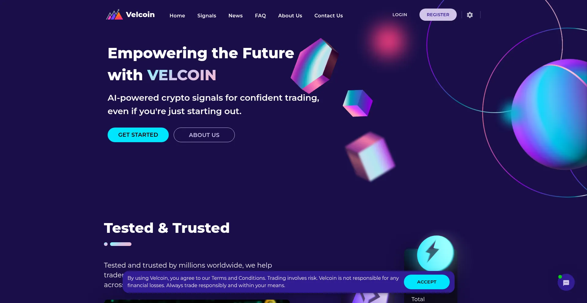 Website screenshot of Velcoin.net