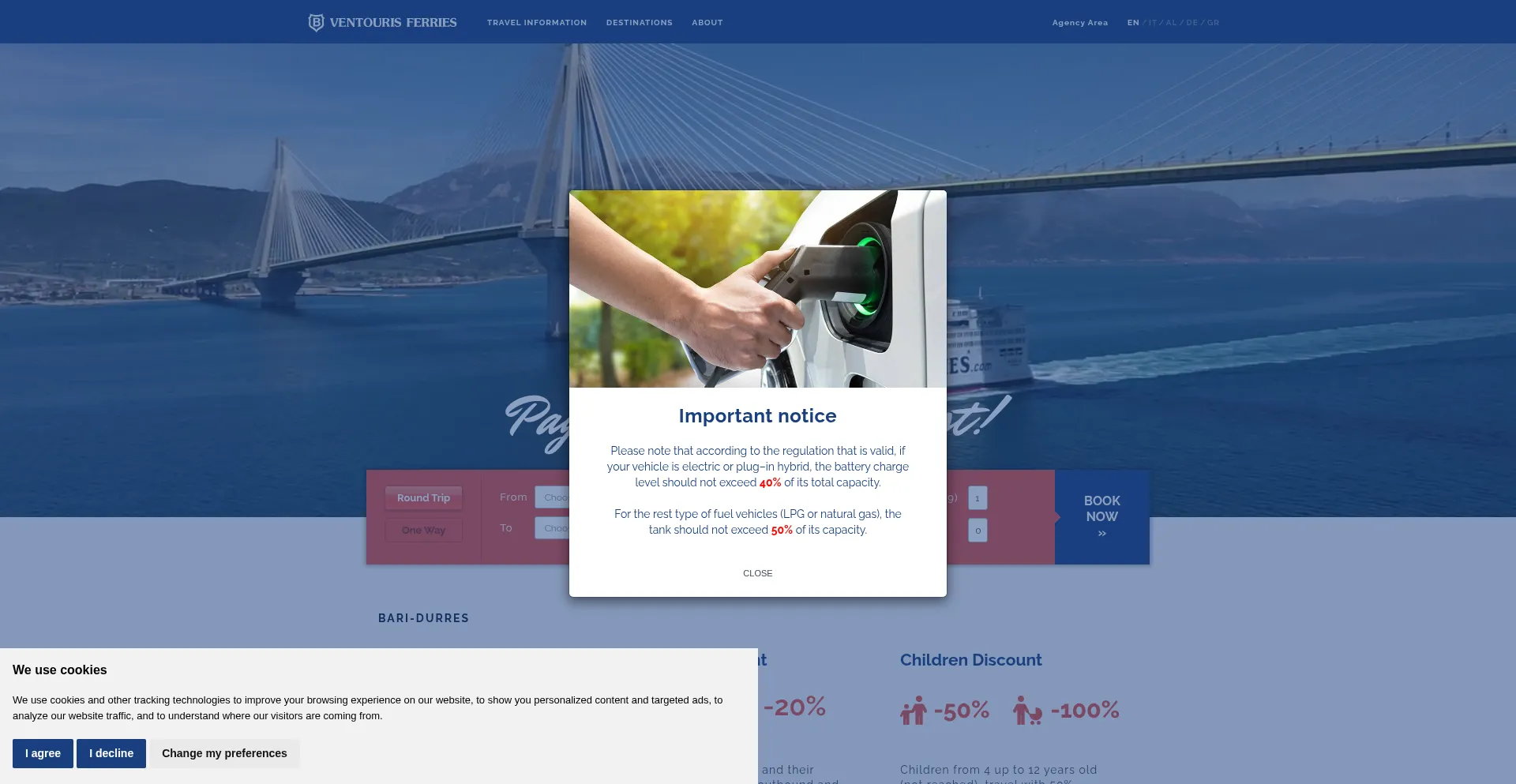 Website screenshot of Ventourisferries.com