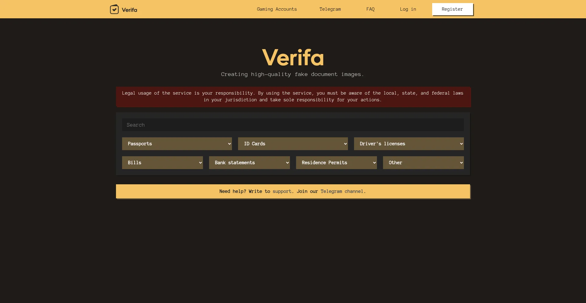 Website screenshot of Verifa.cc