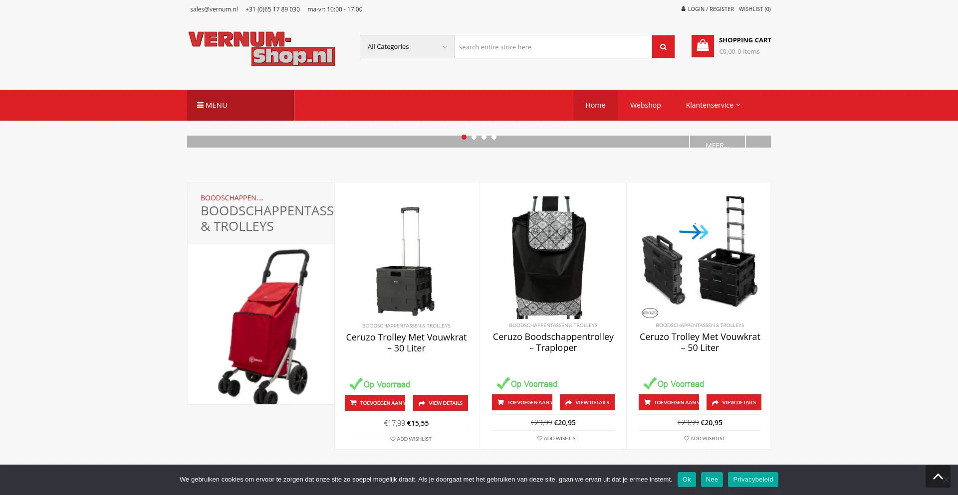 Website screenshot of Vernum-shop.nl