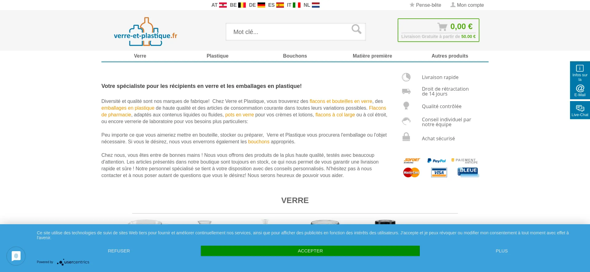 Website screenshot of Verre-et-plastique.fr
