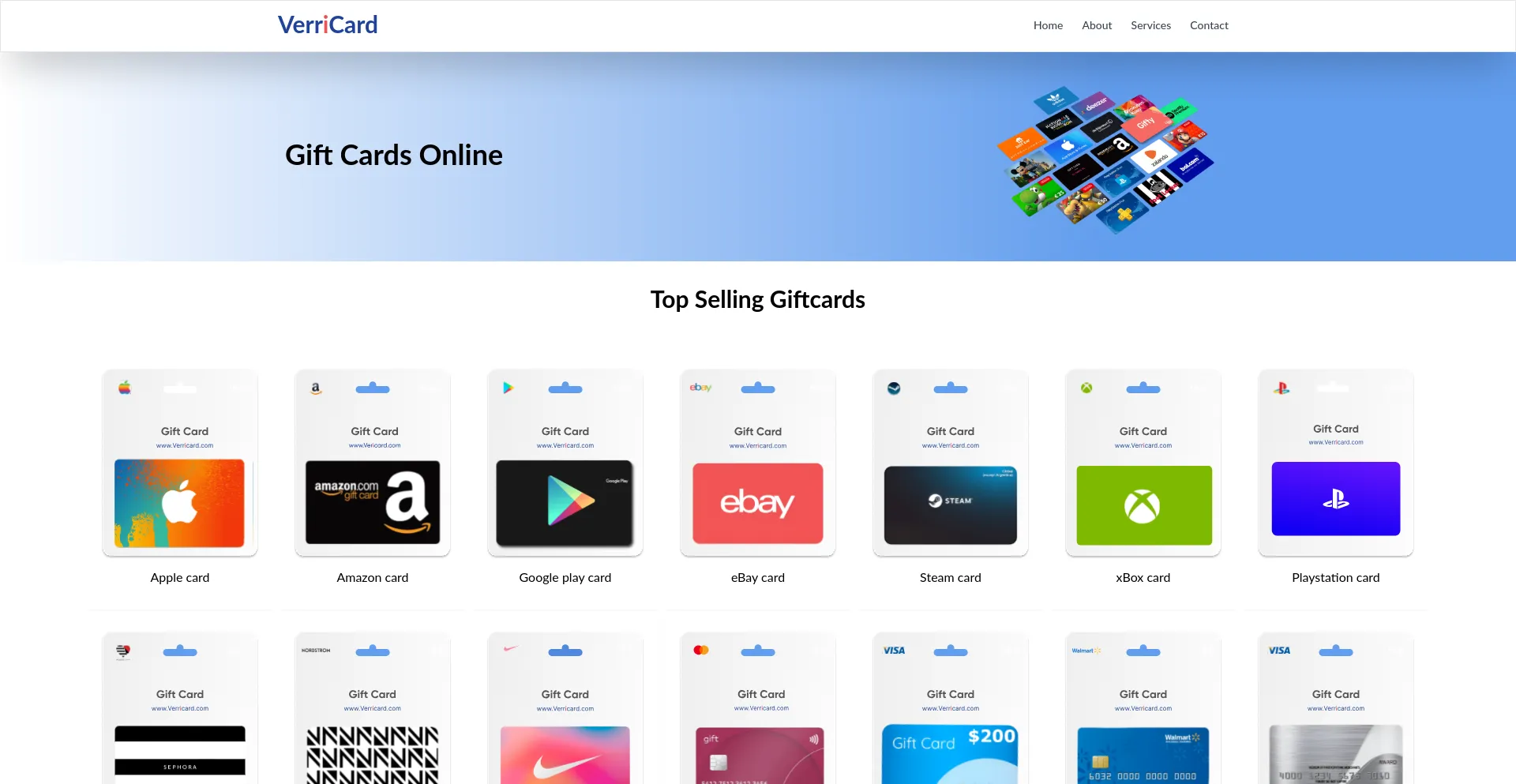 Website screenshot of Verricard.com