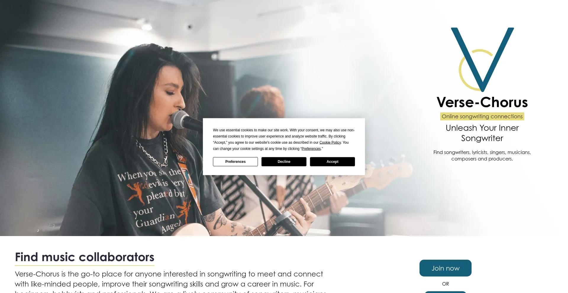 Website screenshot of Verse-chorus.com