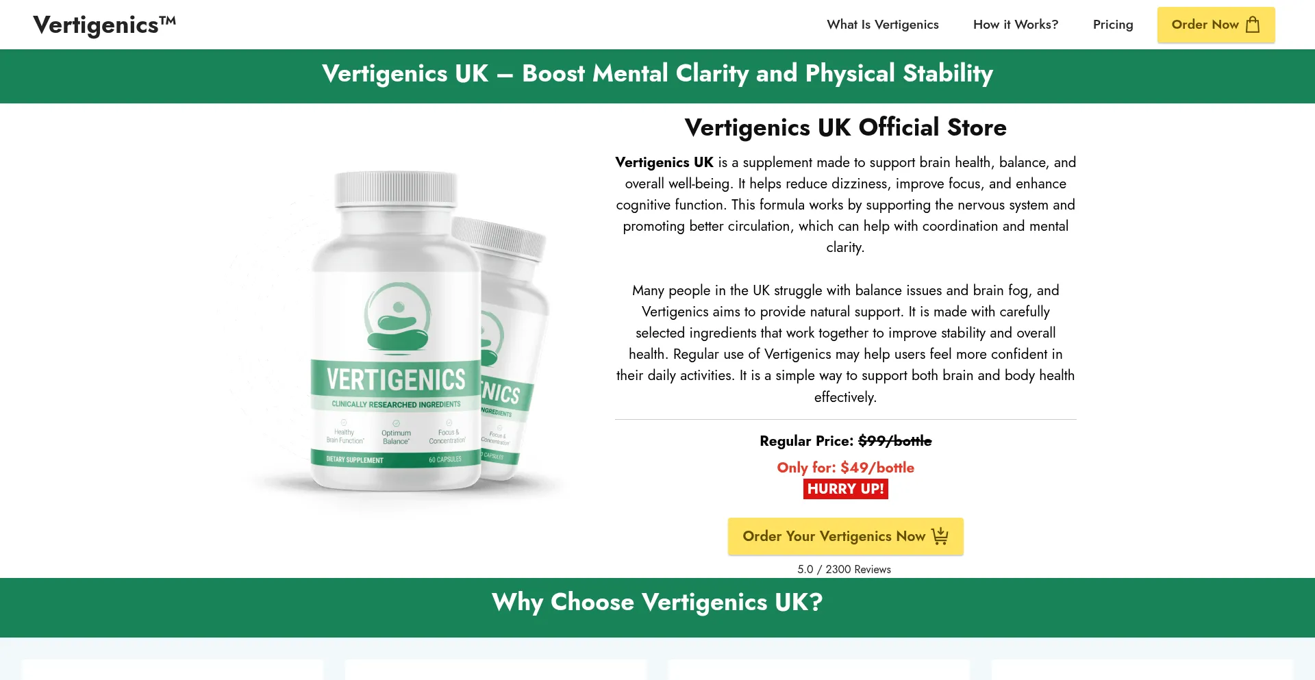 Website screenshot of Vertigenics.co.uk