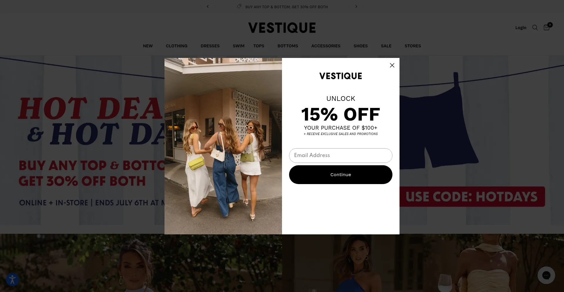 Website screenshot of Vestique.com