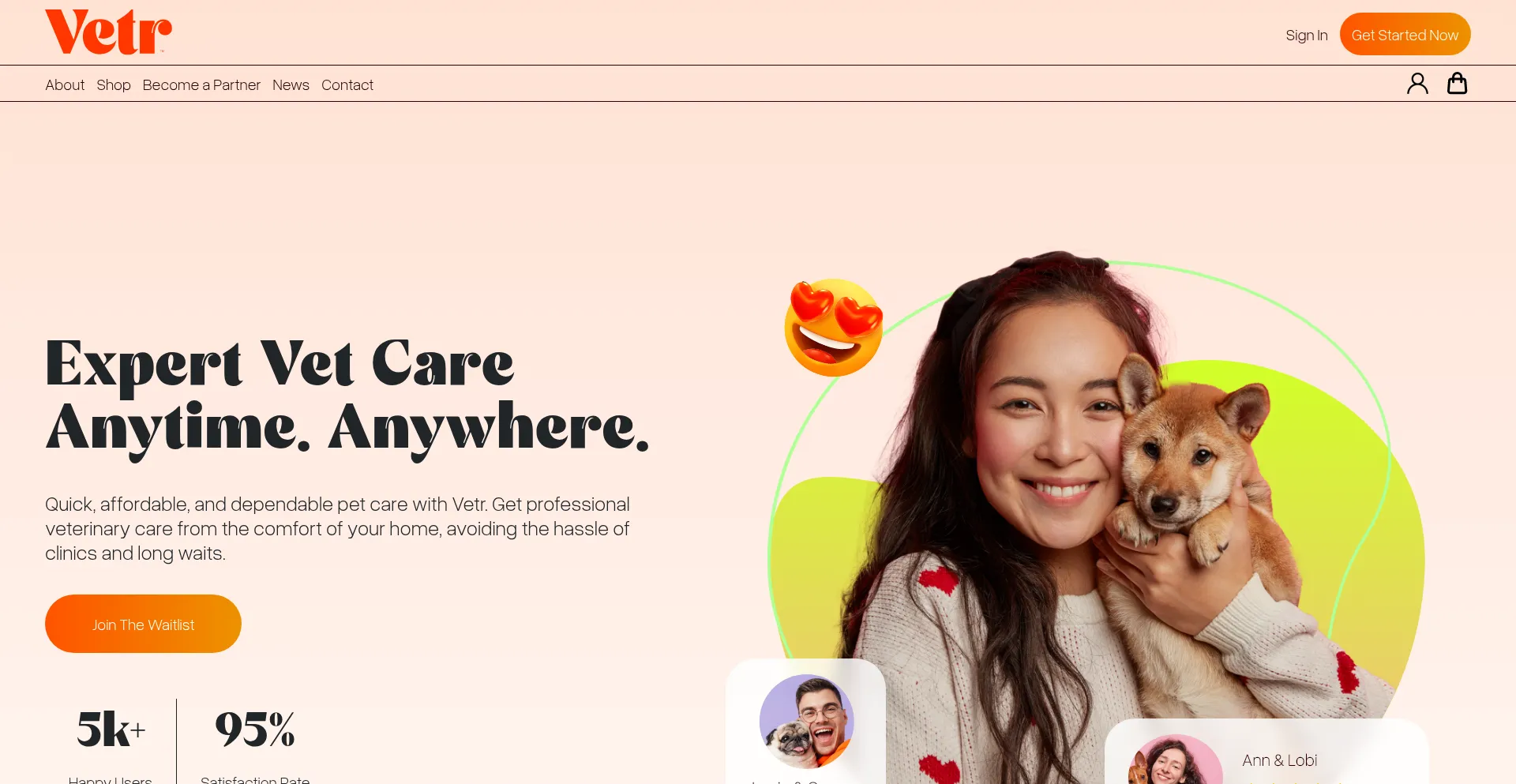 Website screenshot of Vetr.com