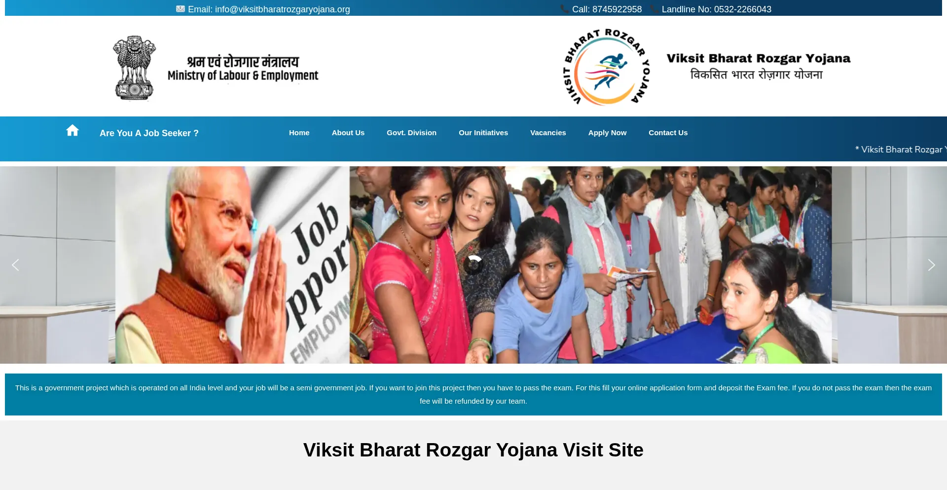 Website screenshot of Viksitbharatrozgaryojana.org